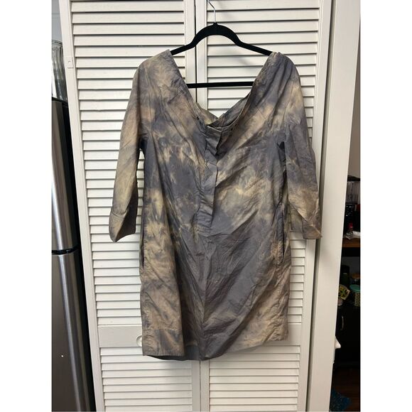 Marc Cain Tan Gray Rain Off Shoulders Rain Style Dress, Sz Large * - Picture 6 of 8